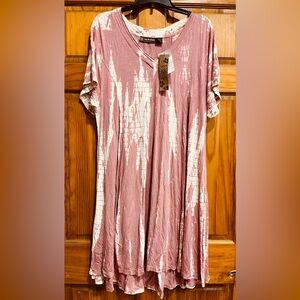 Raya Sun Pink and White Tie-Dye dress